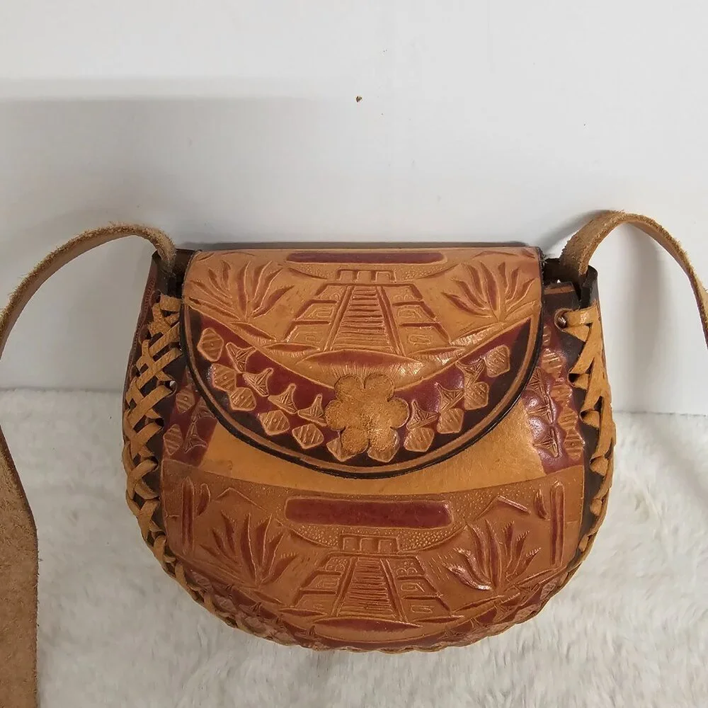 Brown Leather Mexico Mini Crossbody Boho Festival Hippie